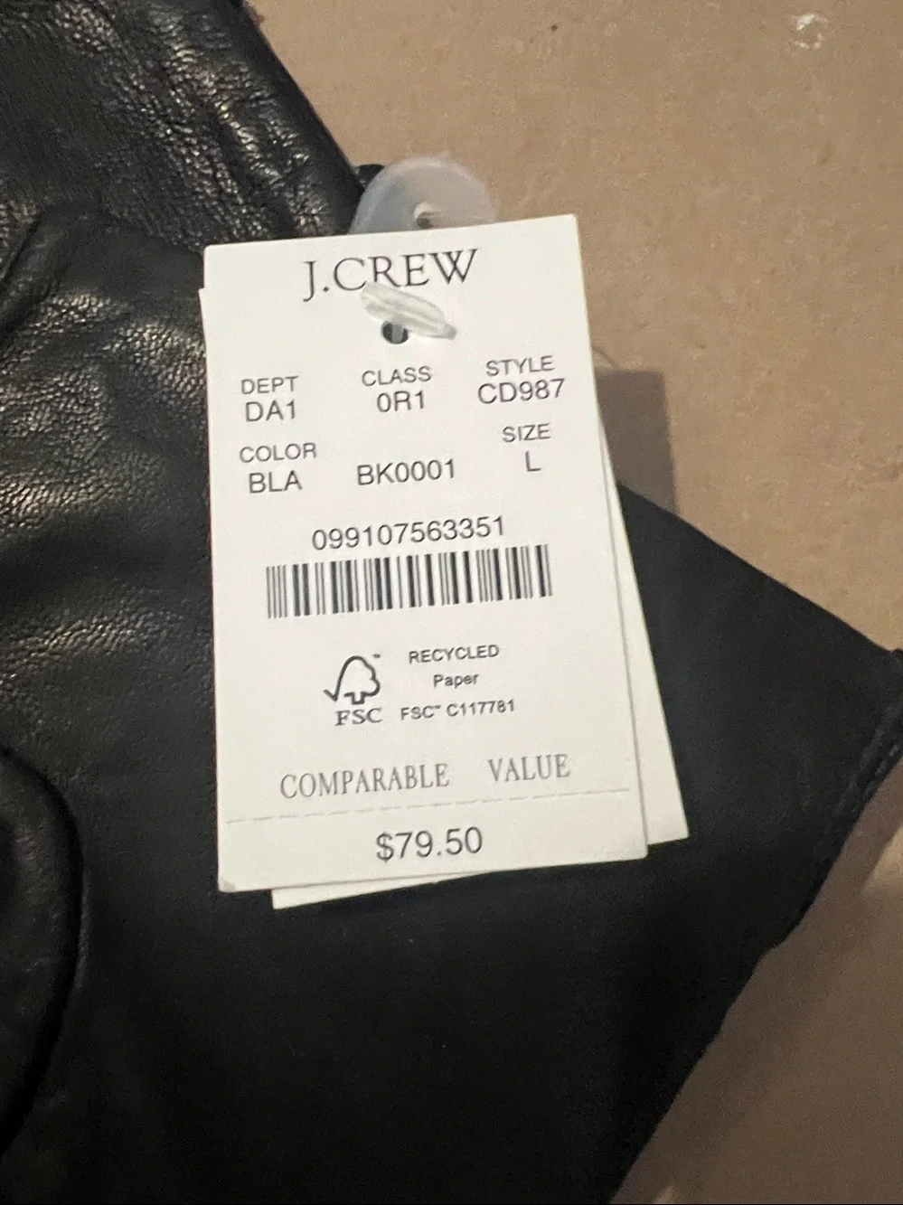 J crew black leather gloves NWT LARGE $80